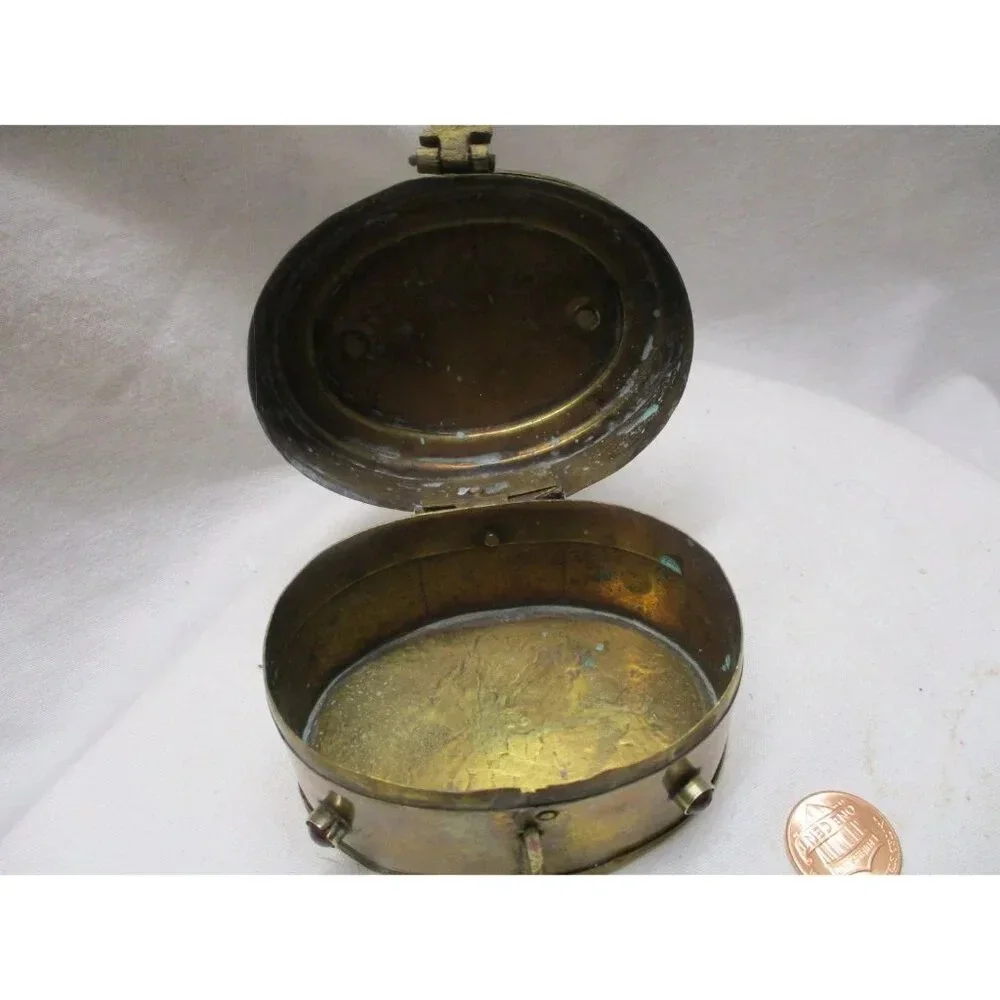 Oval Brass Box with Jewels, India, trinket box, Jewelry‎ box,